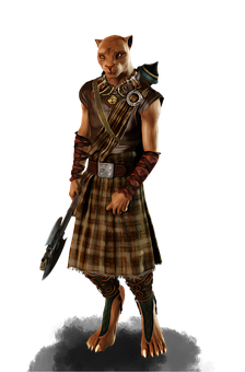 Anthropomorphic Cat Warriorin Kilt PNG image