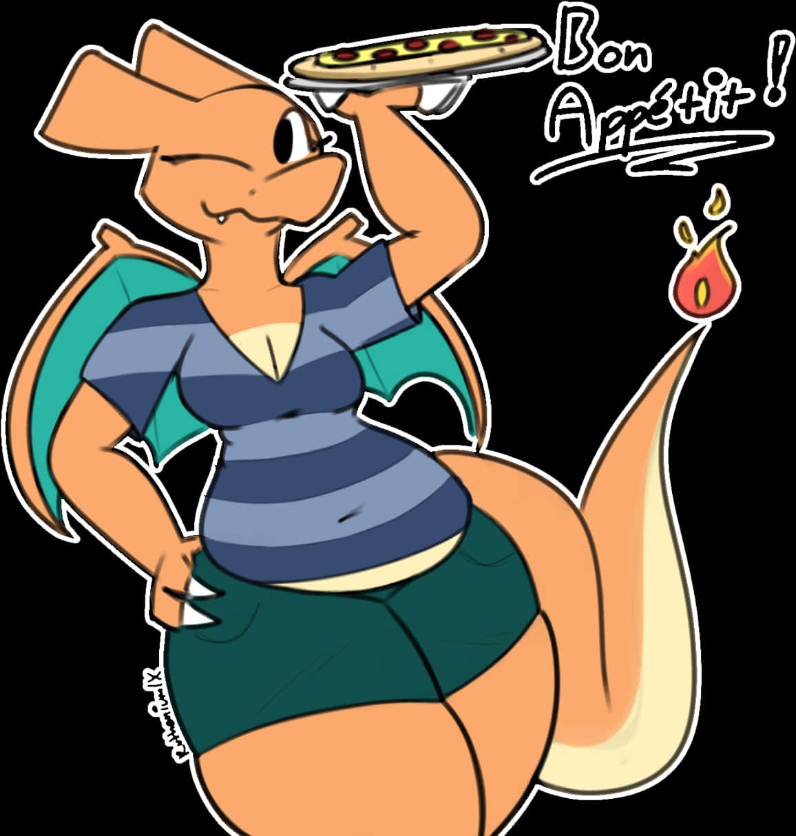 Anthropomorphic Dragon Eating Pizza PNG image