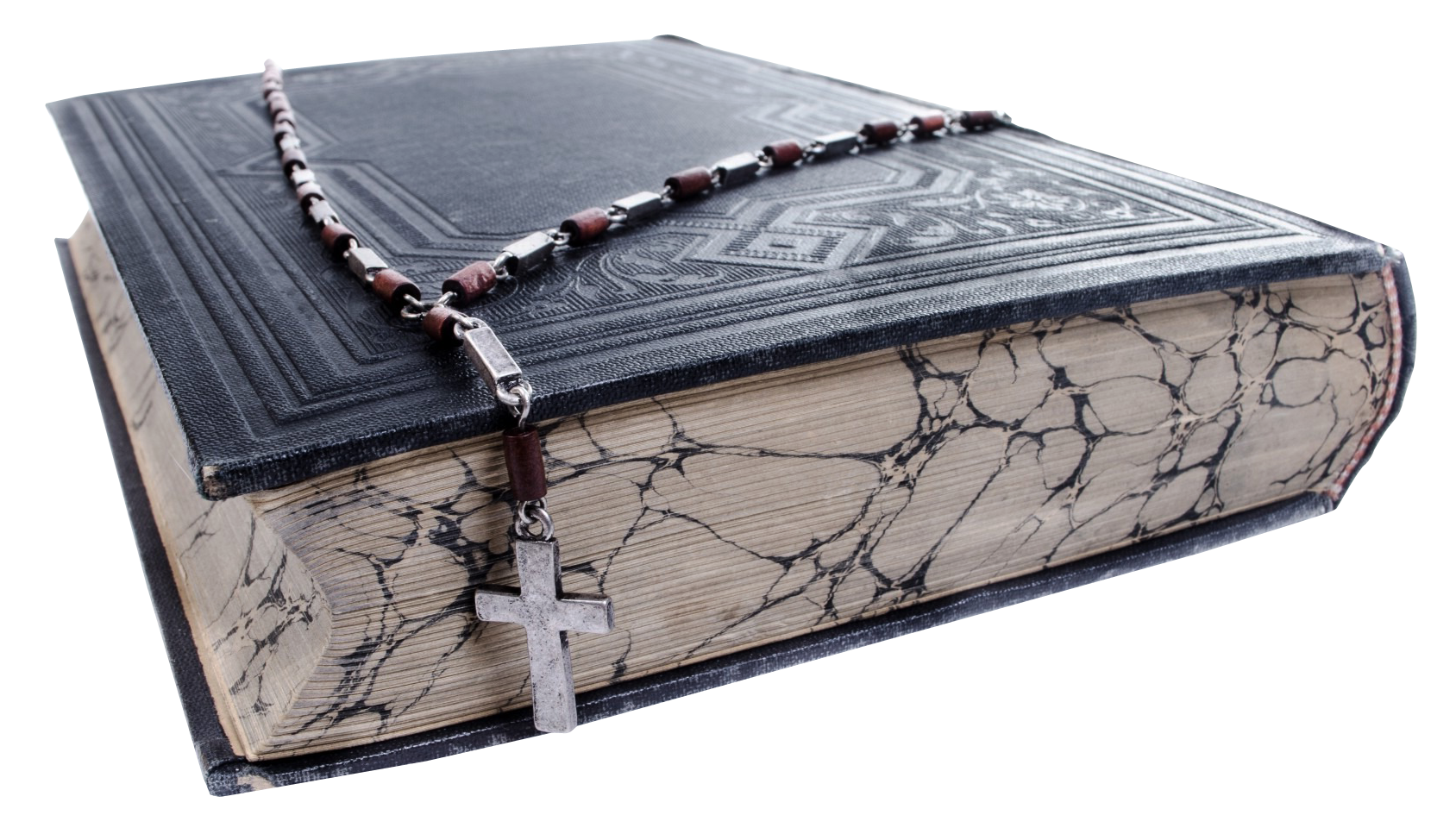 Antique Biblewith Rosary Beads PNG image