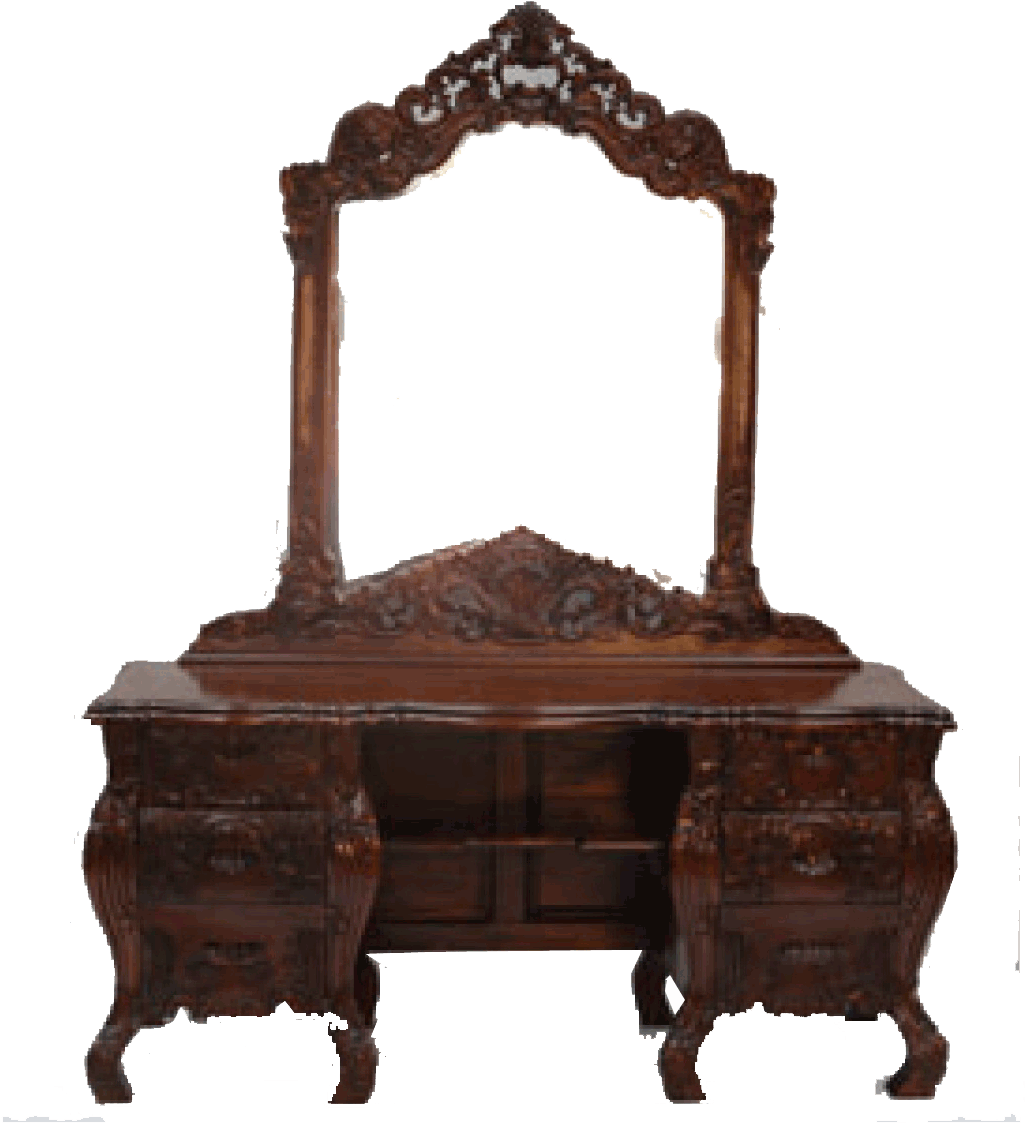 Antique Carved Wooden Dressing Table PNG image