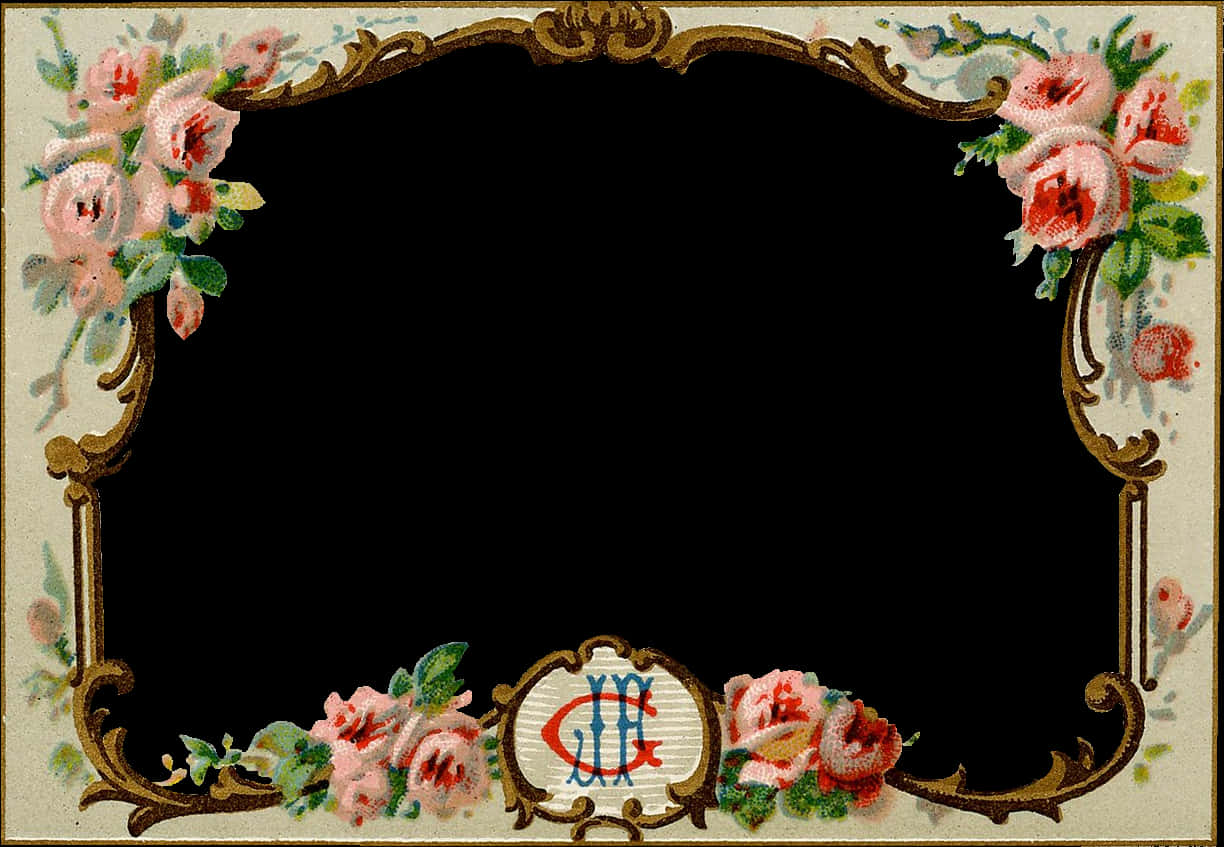 Antique Floral Framewith Monogram PNG image