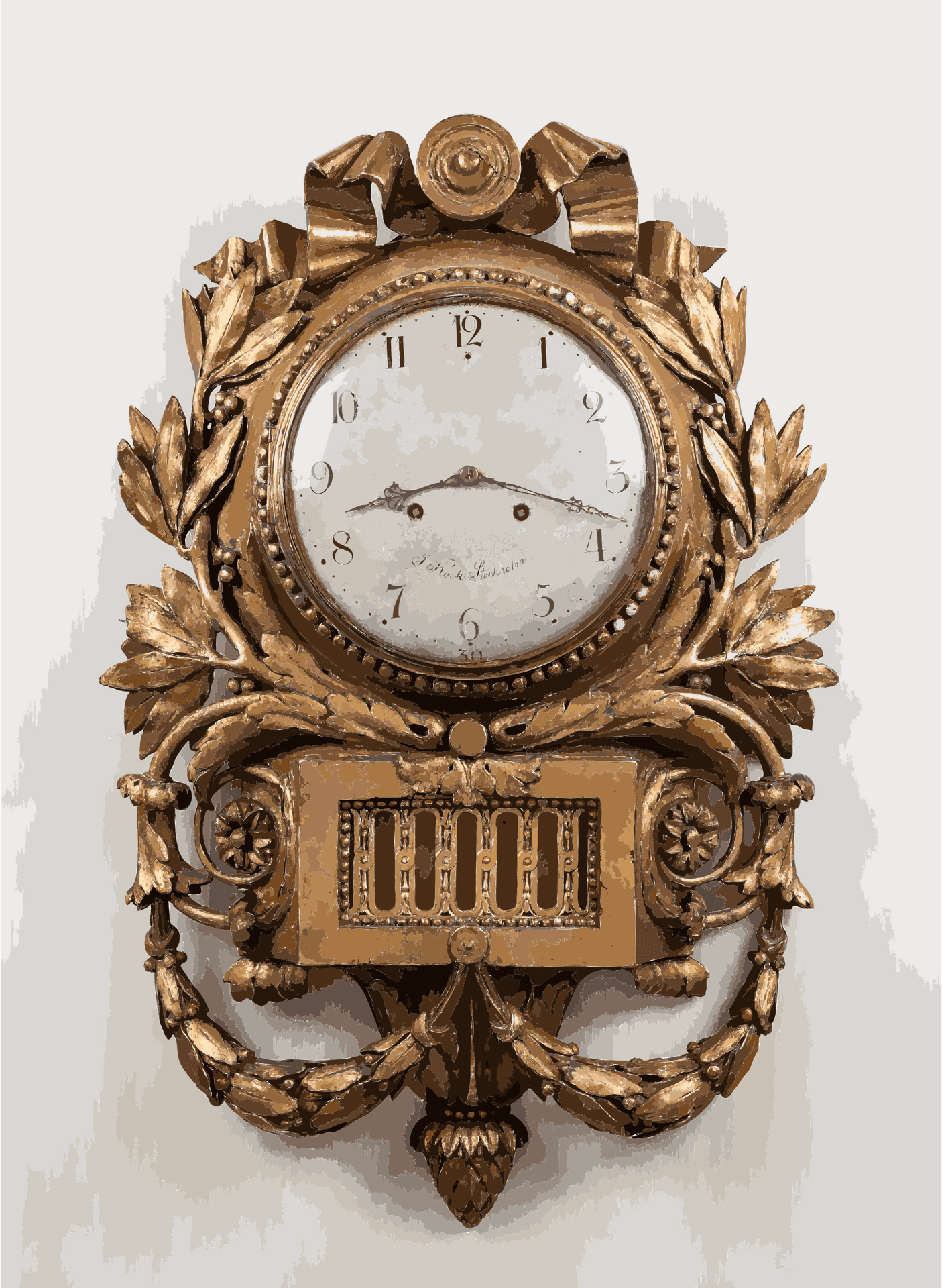 Antique Golden Pendulum Clock Wall Art PNG image