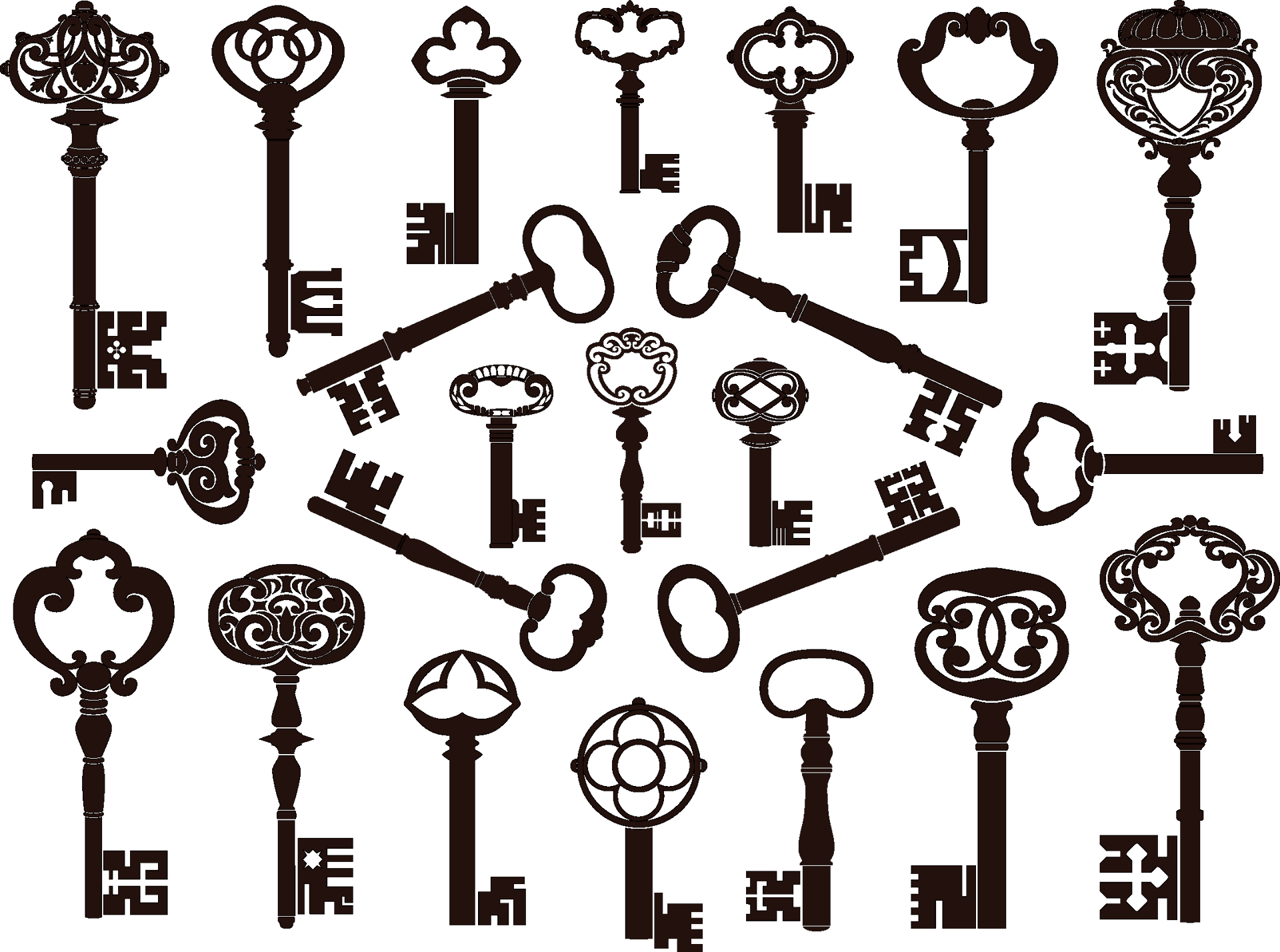 Antique Keys Silhouette Collection PNG image