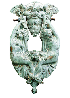 Antique Mythical Figures Door Knocker PNG image