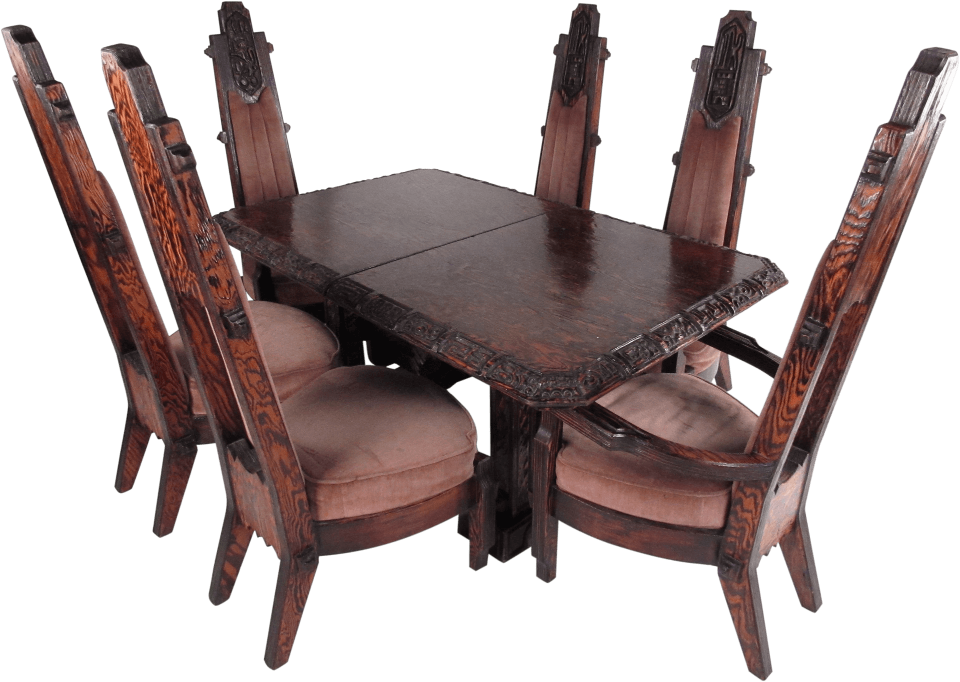 Antique Wooden Dining Setwith Carvings PNG image