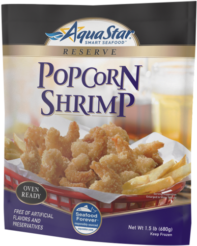 Aqua Star Reserve Popcorn Shrimp Packaging PNG image