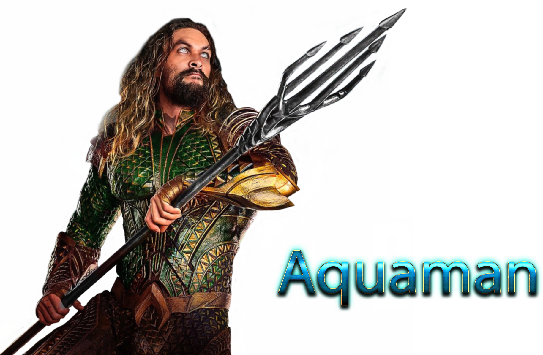 Aquaman Heroic Pose With Trident PNG image