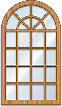 Arched Wooden Window Design PNG image