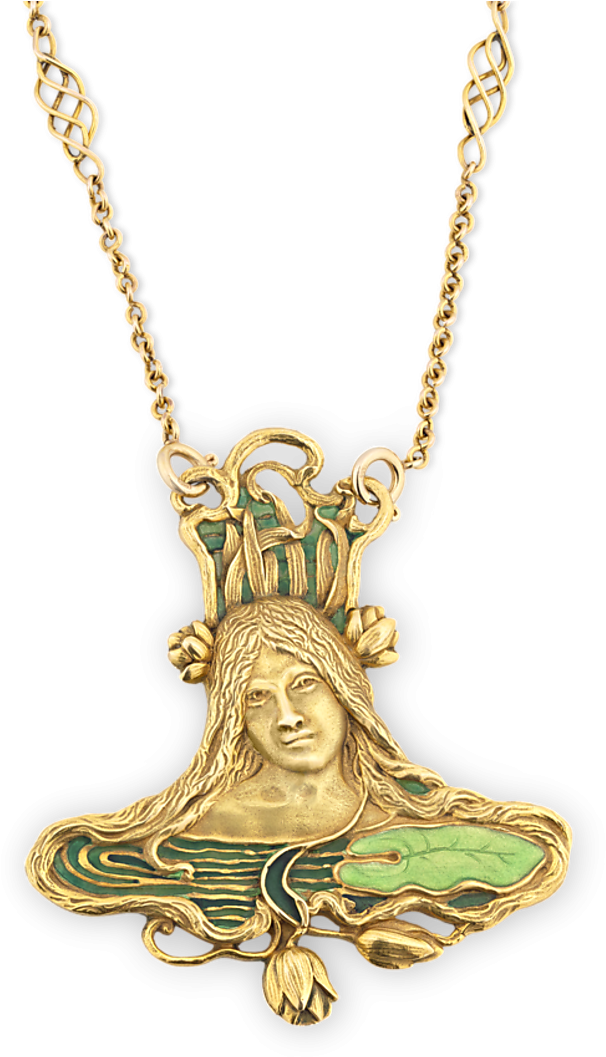 Art Nouveau Style Gold Pendant Necklace PNG image