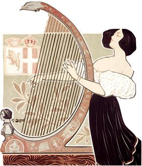 Art Nouveau Woman Playing Harp PNG image