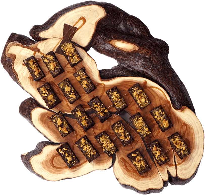 Artisan Chocolate Barson Wooden Platter PNG image