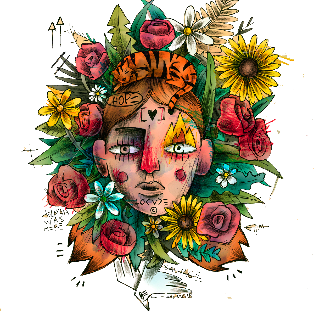 Artistic_ Floral_ Face_ Illustration PNG image