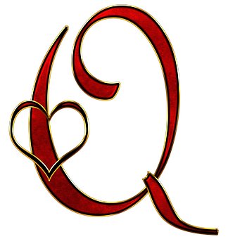 Artistic Redand Gold Letter Qwith Heart PNG image