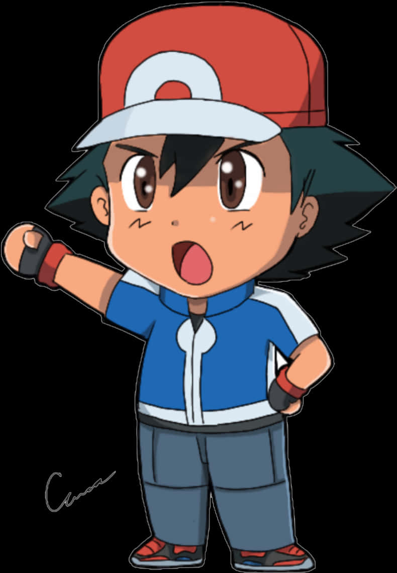 Ash Ketchum Pokemon Trainer Illustration PNG image