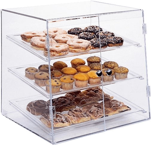 Assorted Bakery Itemsin Acrylic Display Case PNG image