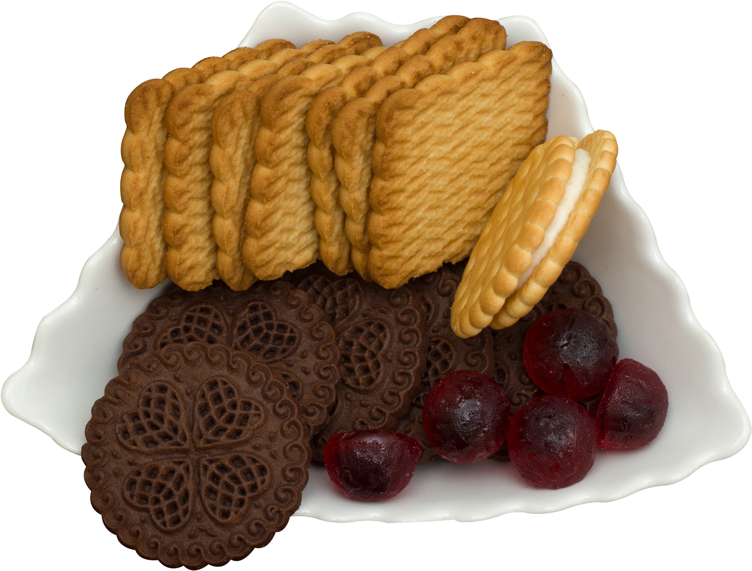 Assorted Biscuitsand Cherrieson Plate PNG image