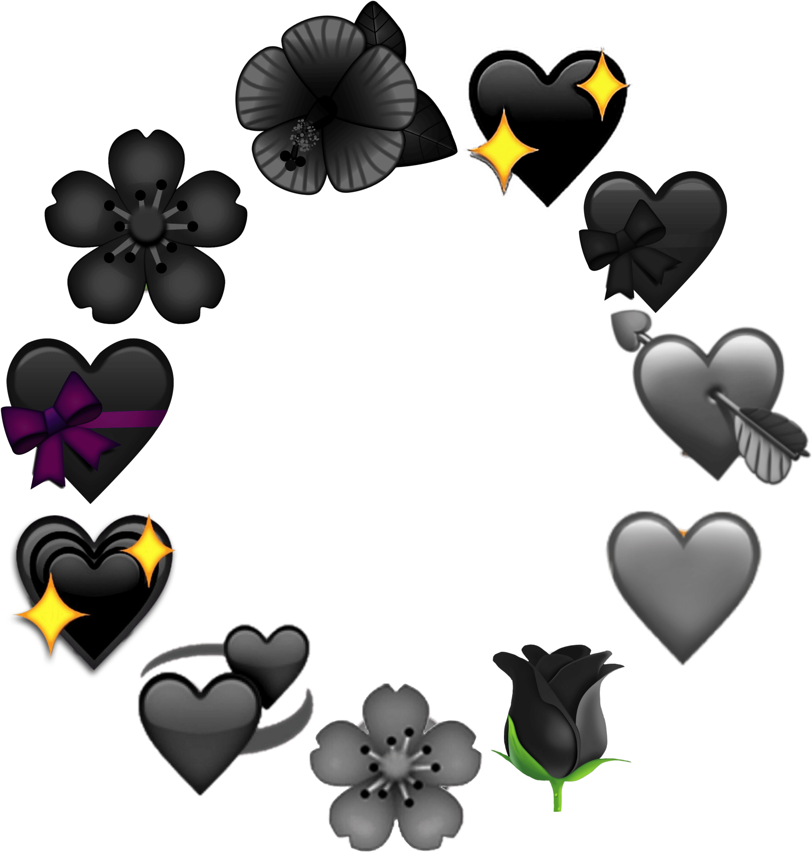 Assorted_ Black_ Heart_and_ Flower_ Emojis PNG image