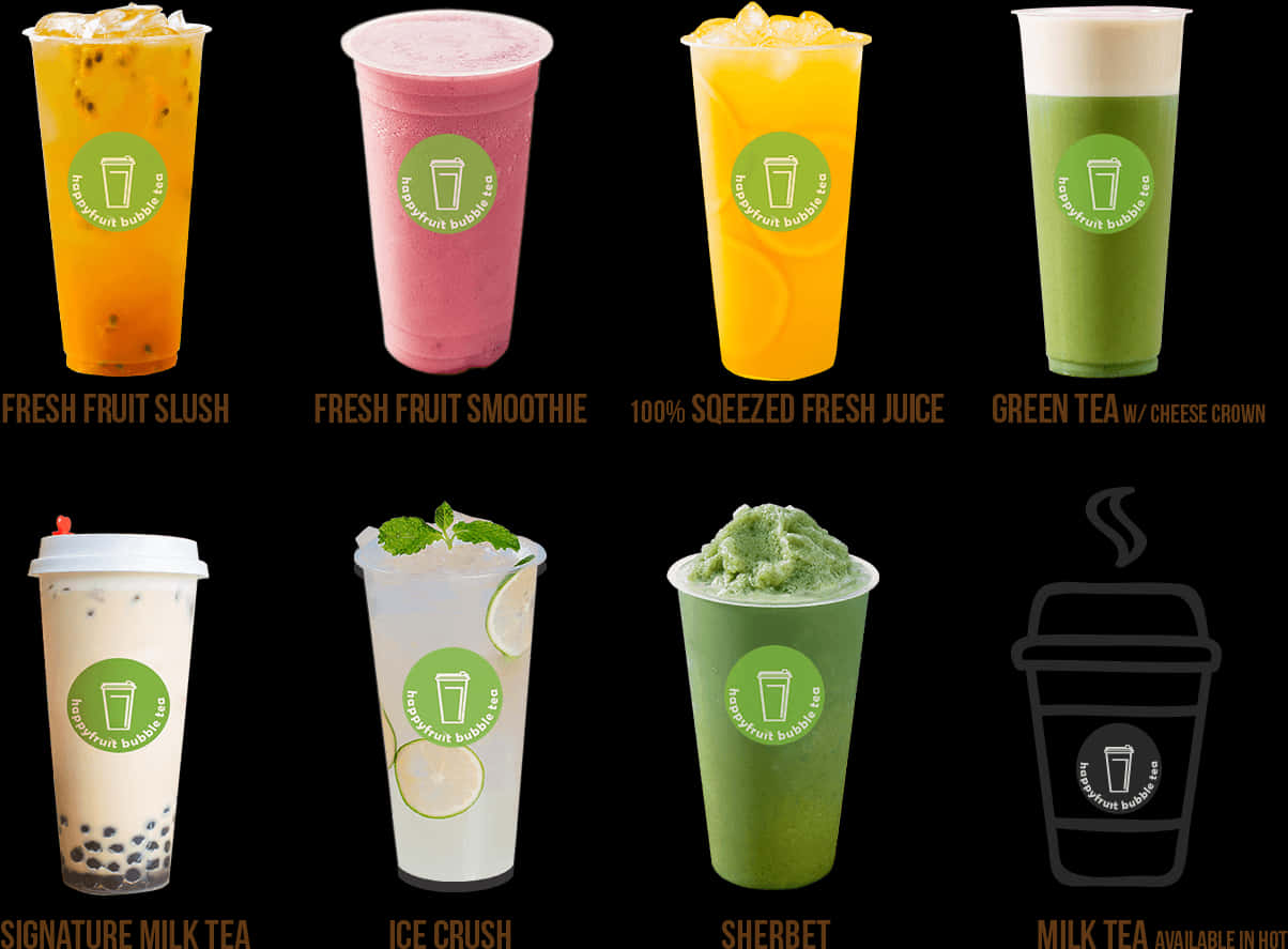 Assorted Bubble Tea Menu Items PNG image