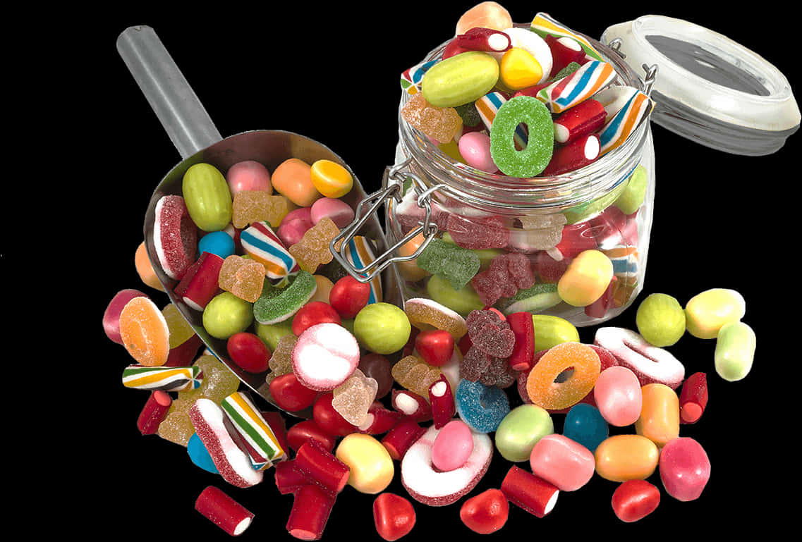 Assorted Candies Spilled From Jar PNG image