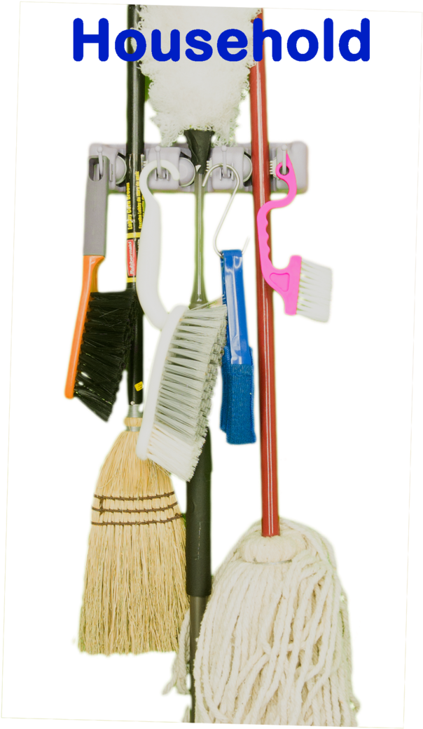 Assorted Cleaning Tools Organized PNG image