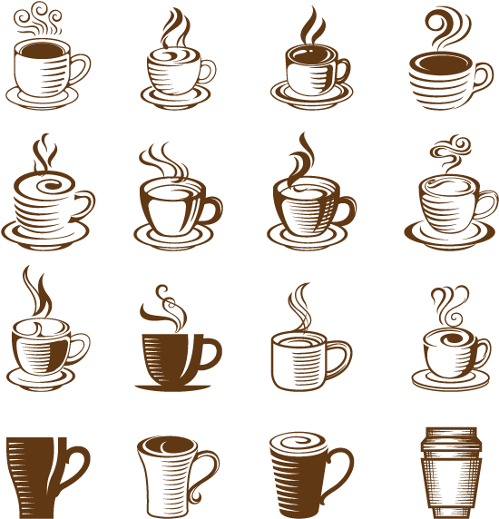 Assorted Coffee Cup Designs Pattern PNG image