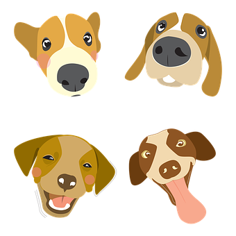 Assorted Dog Faces Cartoon Vector PNG image