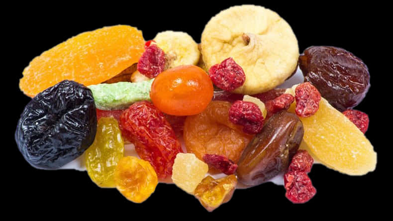 Assorted Dried Fruits Black Background PNG image