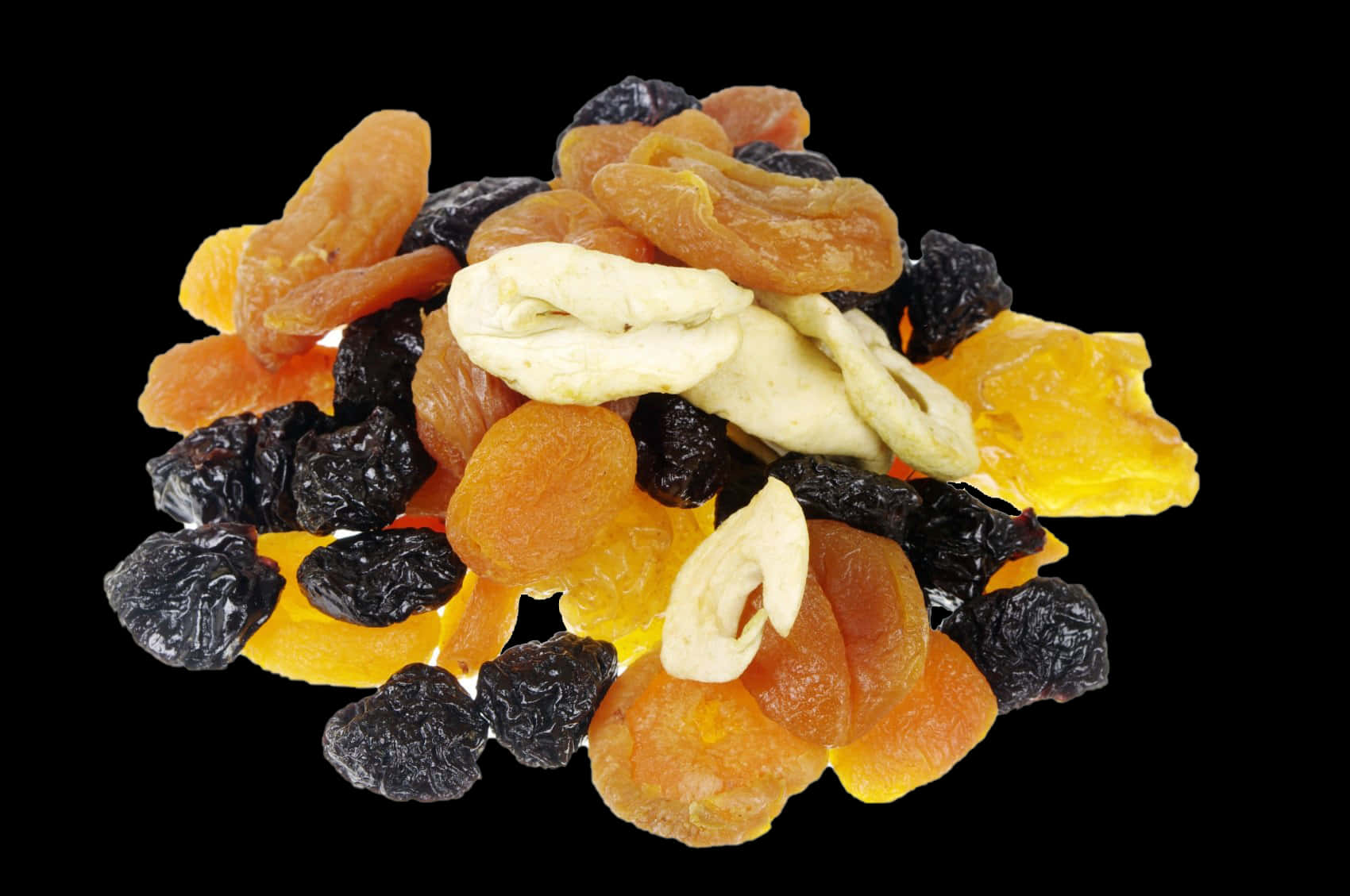 Assorted Dried Fruits Black Background PNG image