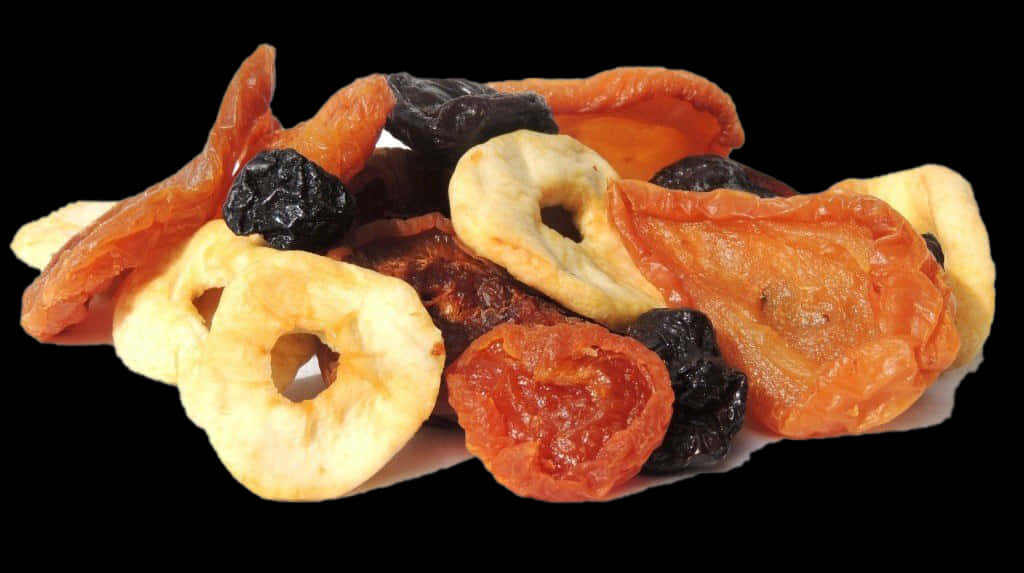 Assorted Dried Fruits Black Background PNG image