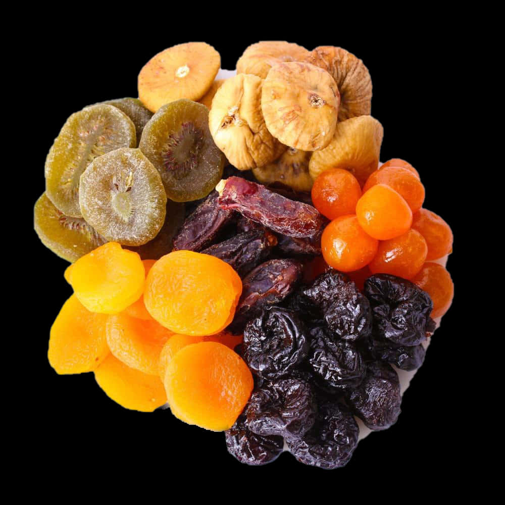 Assorted Dried Fruits Black Background PNG image