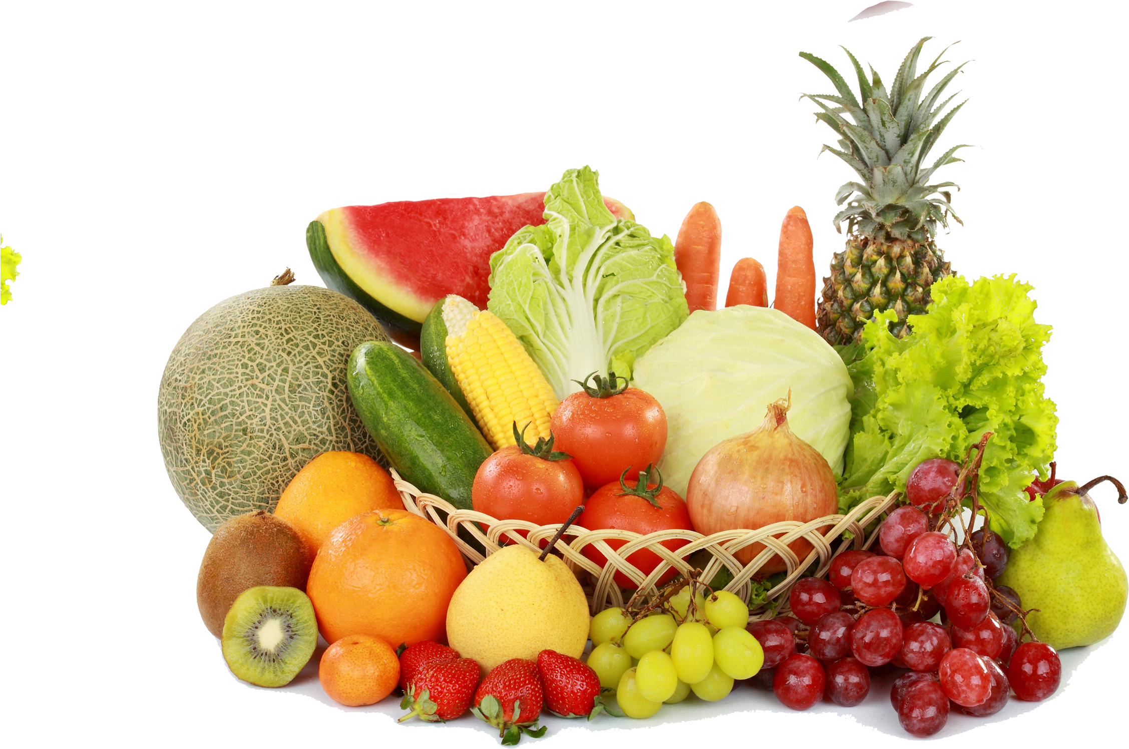 Assorted Fresh Fruitsand Vegetables Basket PNG image