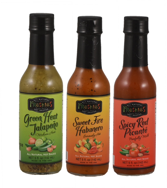 Assorted Freshies Hot Sauce Bottles PNG image