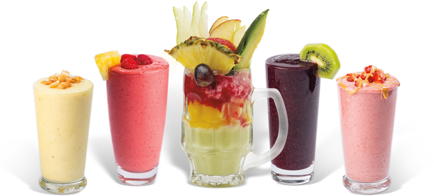Assorted Fruit Smoothies Lineup PNG image