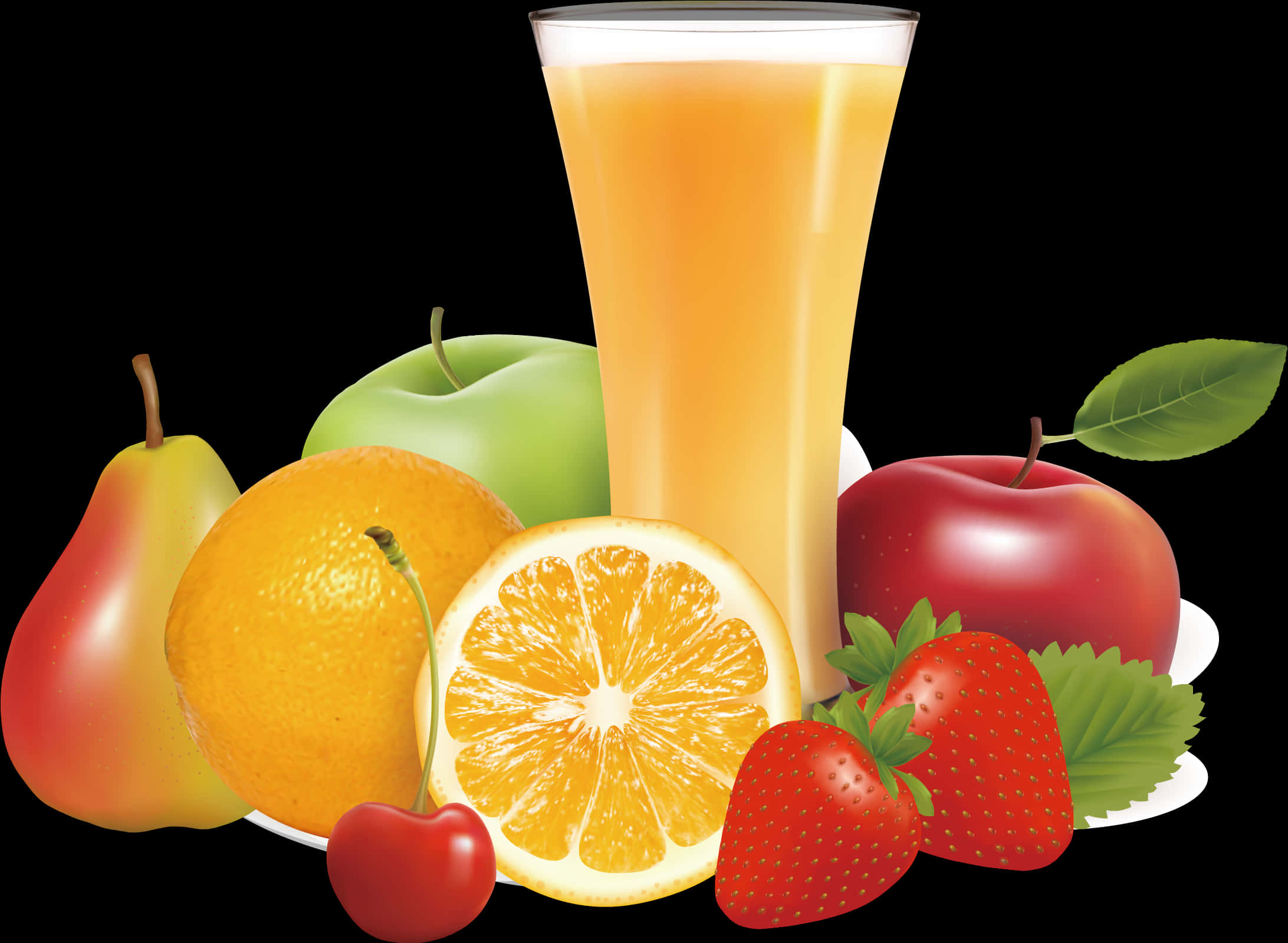 Assorted Fruitand Juice Graphic PNG image