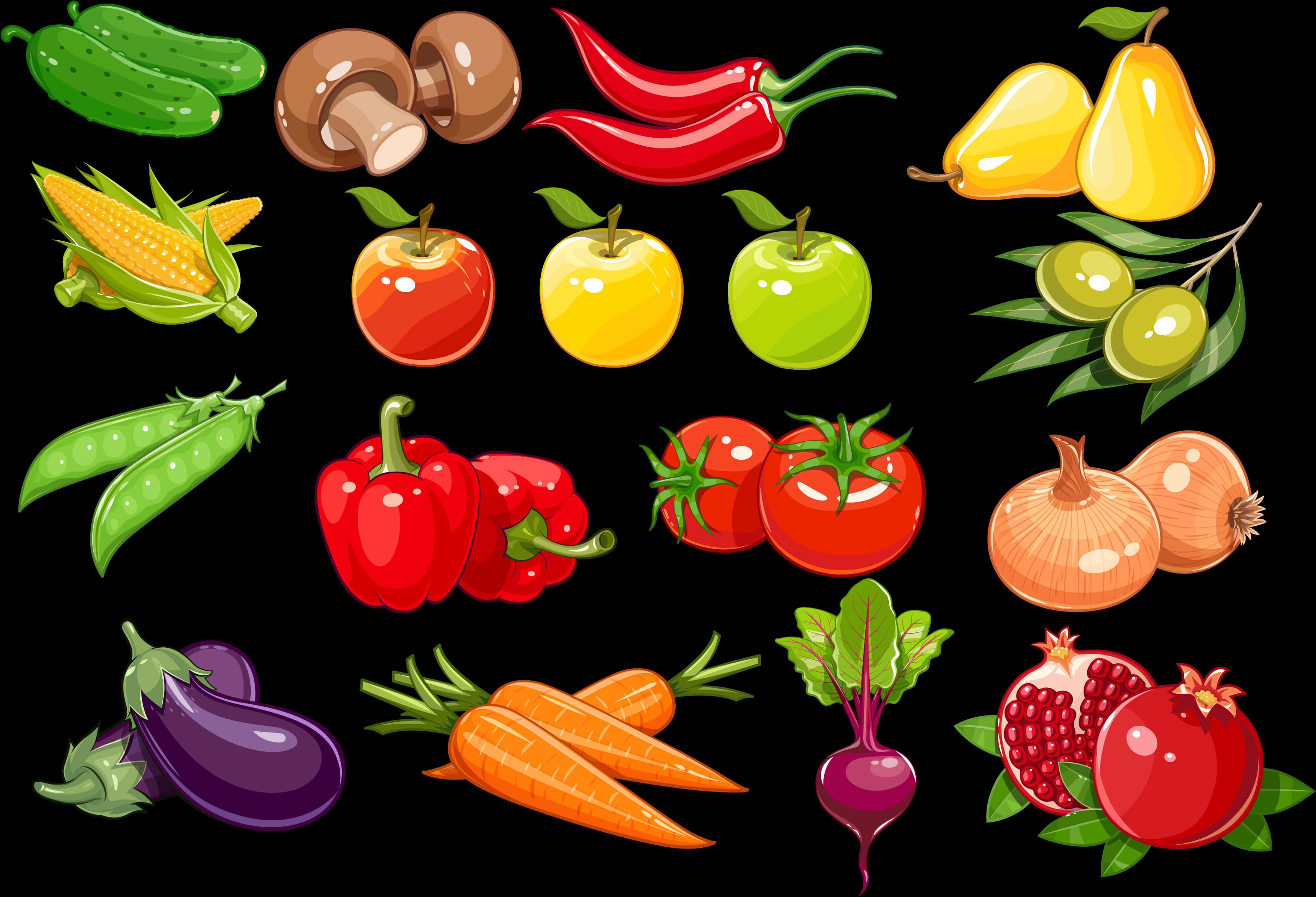 Assorted Fruitsand Vegetables Illustration PNG image