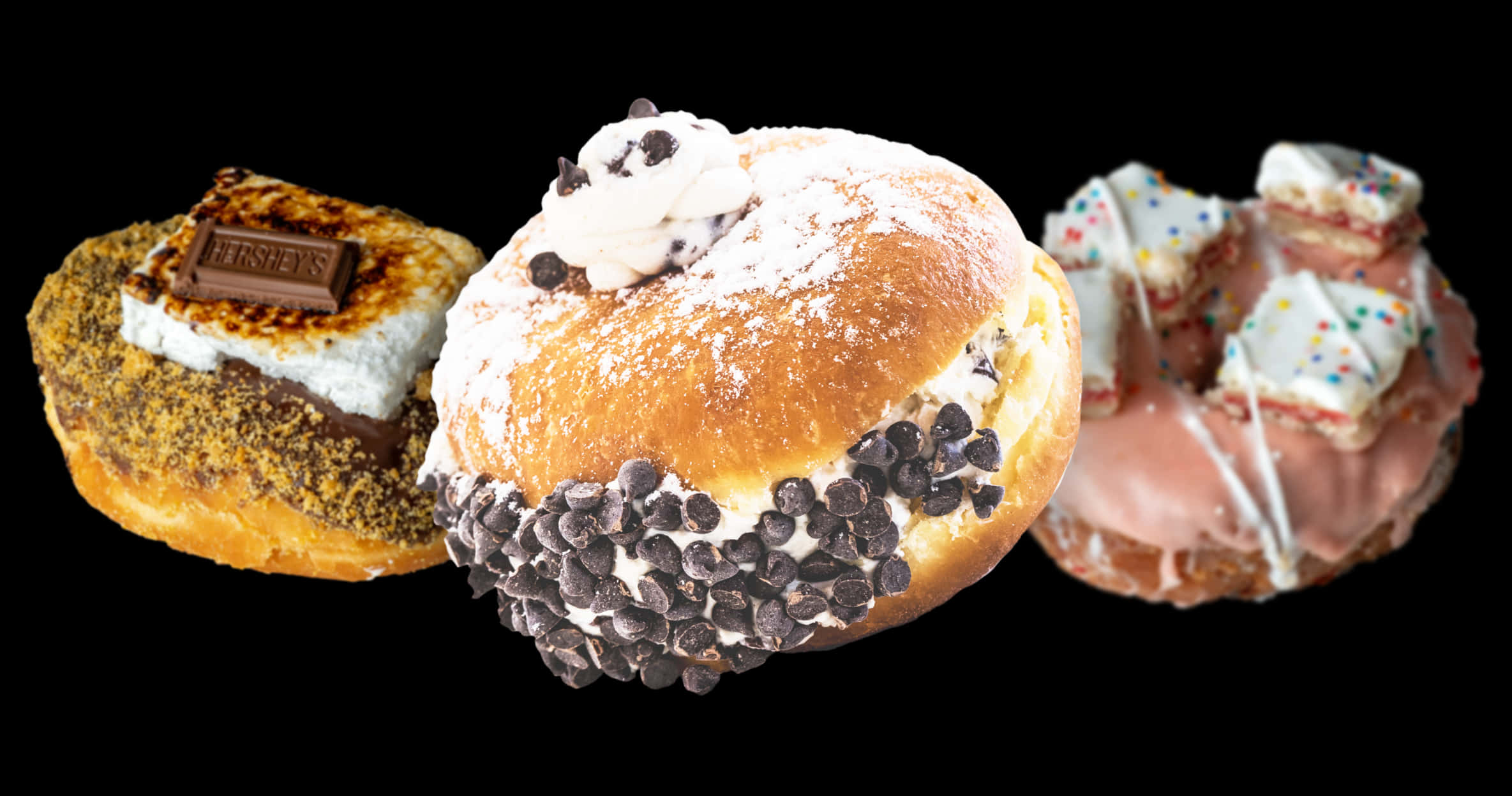 Assorted Gourmet Donuts Display PNG image