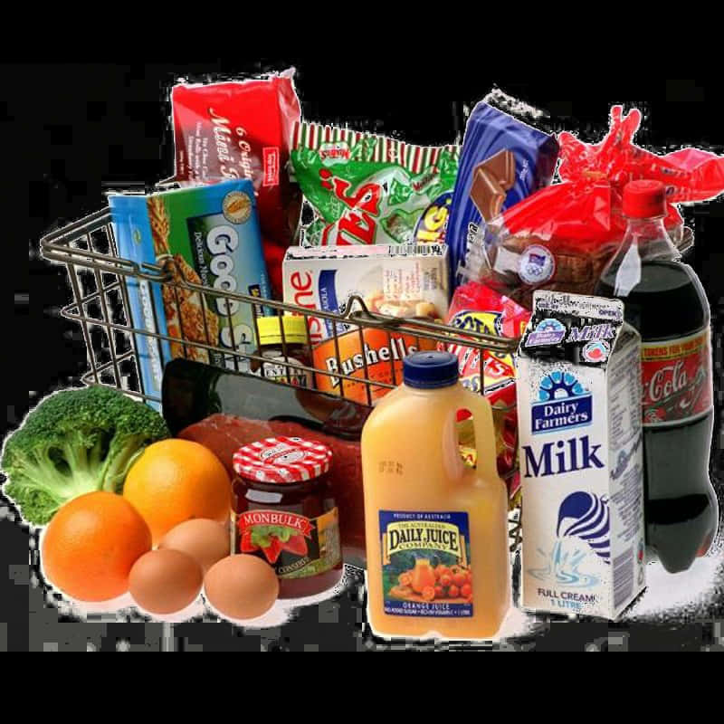 Assorted Grocery Itemsin Cart PNG image