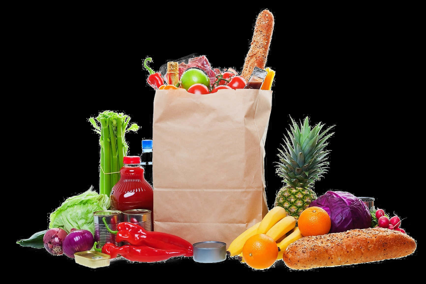 Assorted Grocery Itemsin Paper Bag PNG image