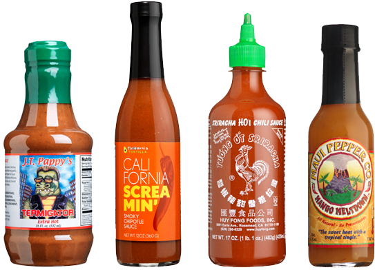 Assorted Hot Sauce Bottles PNG image