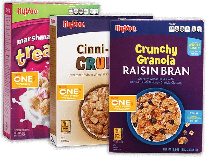 Assorted Hy Vee Cereal Boxes PNG image