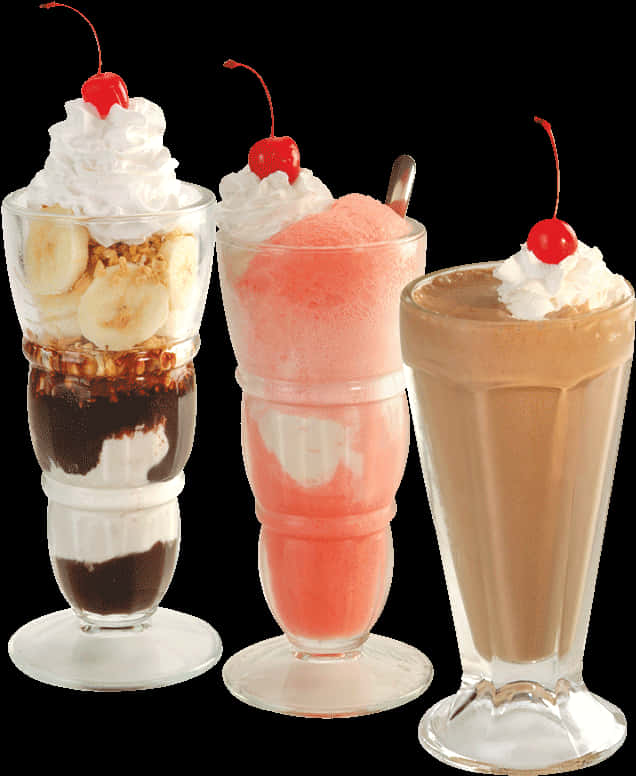 Assorted Ice Cream Sundae Clipart PNG image