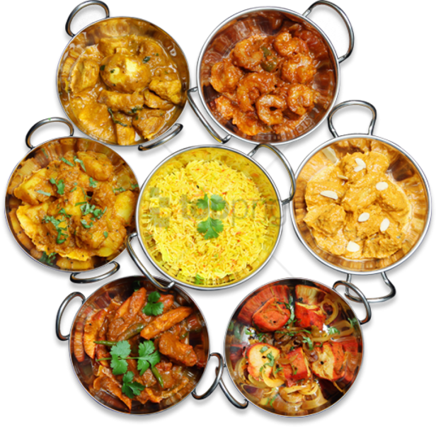 Assorted Indian Curriesand Rice PNG image