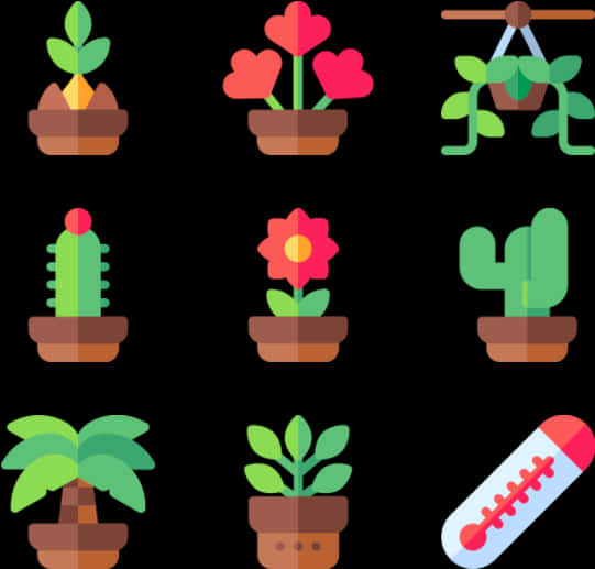 Assorted Indoor Plants Icons PNG image