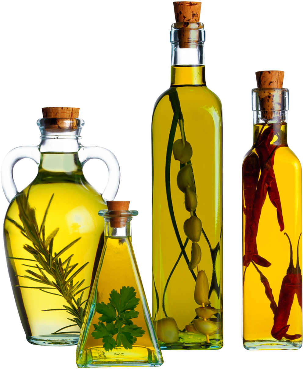 Assorted Infused Olive Oil Bottles PNG image