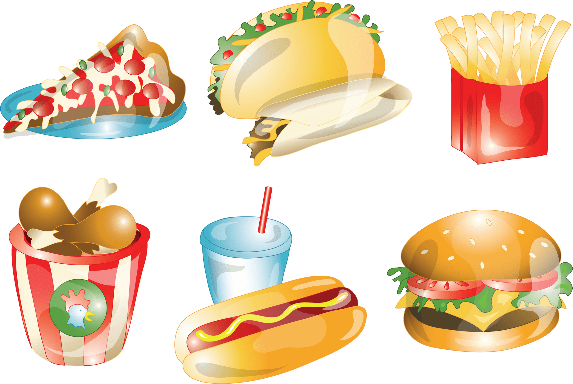 Assorted Junk Food Icons PNG image