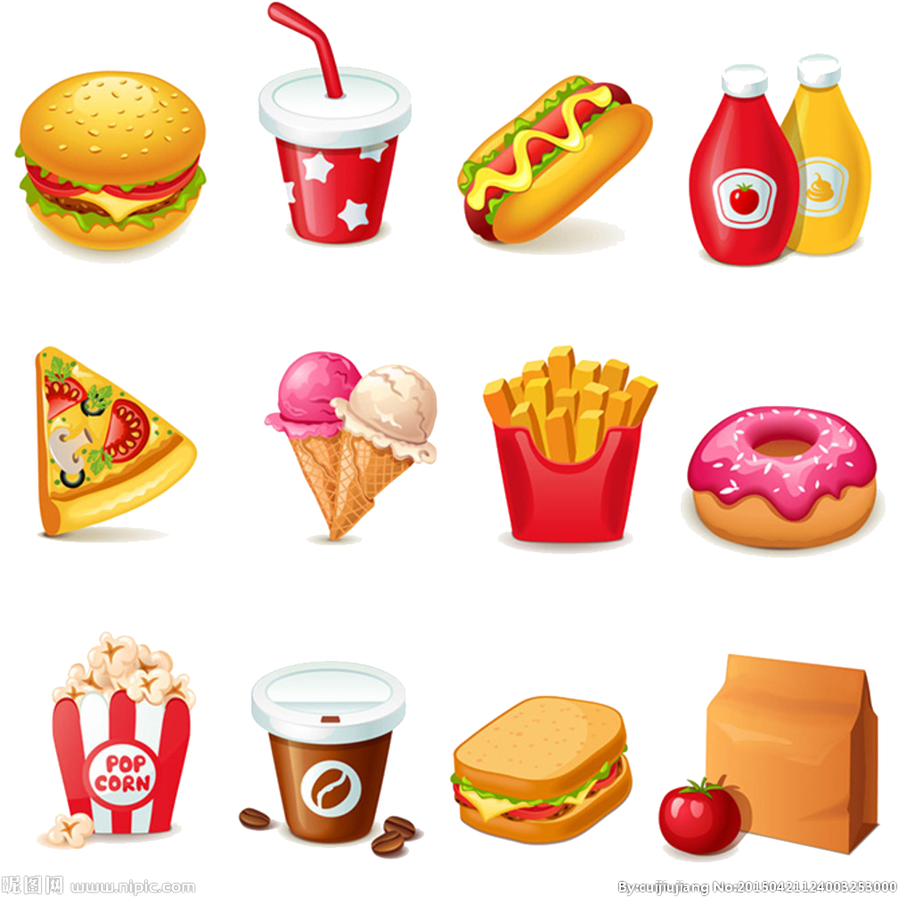 Assorted Junk Food Icons Set PNG image