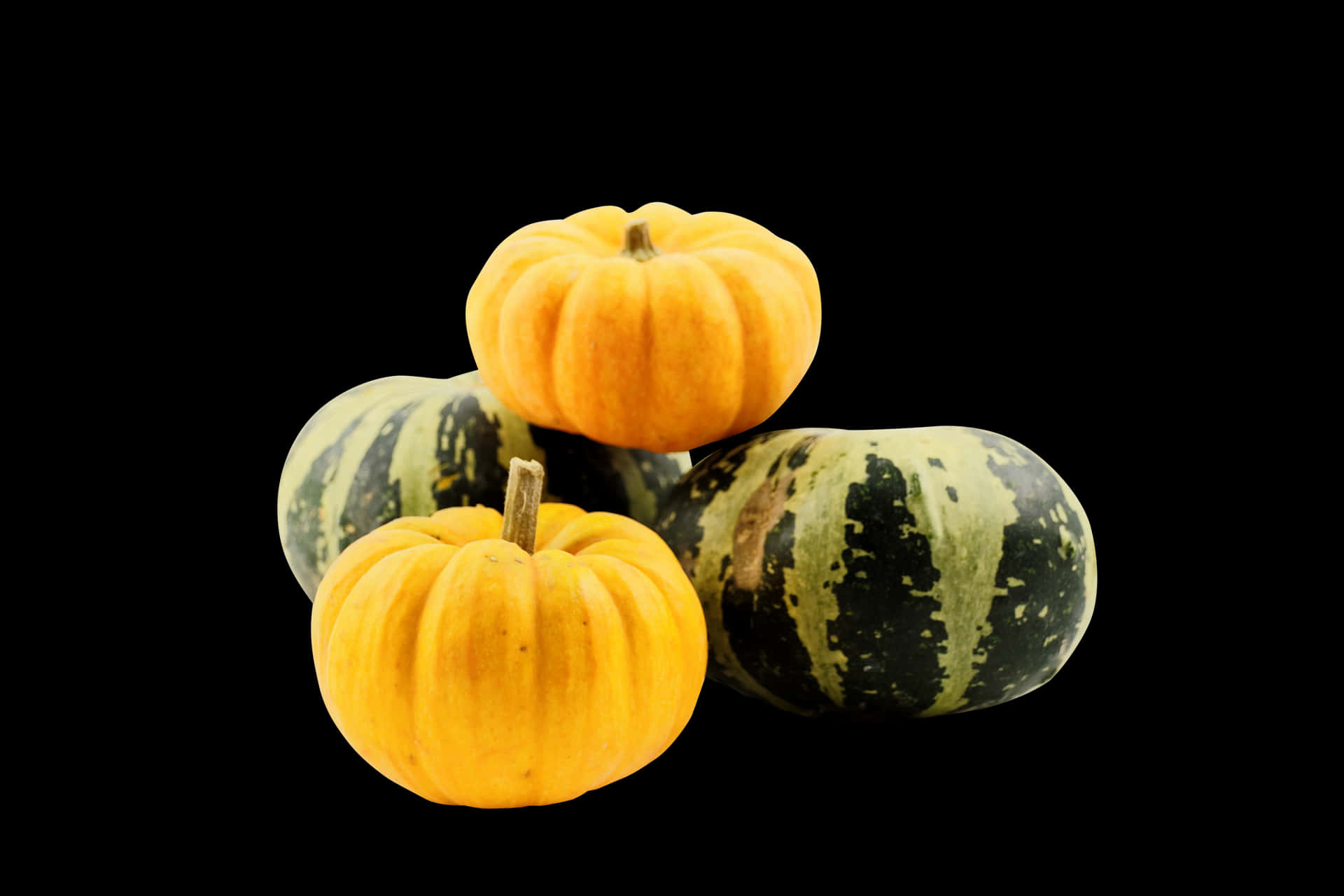 Assorted Mini Pumpkinson Black Background PNG image