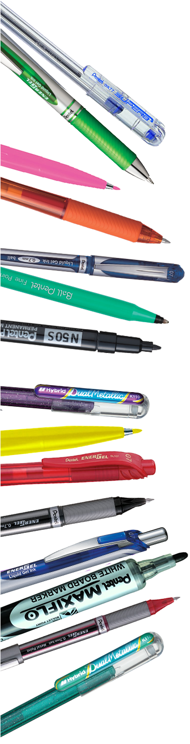 Assorted Pens Vertical Display PNG image