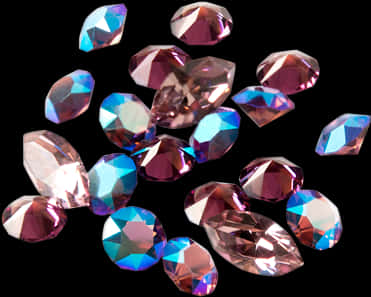 Assorted Pink Crystals Black Background PNG image