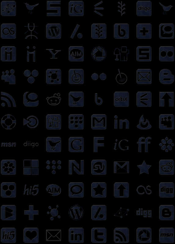 Assorted Social Media Icons Dark Background PNG image